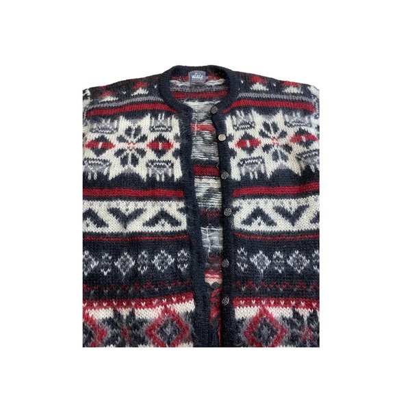 Vintage Woolrich Swedish Wool Cardigan Sweater Red Black Button Up Jumper - Picture 2 of 6